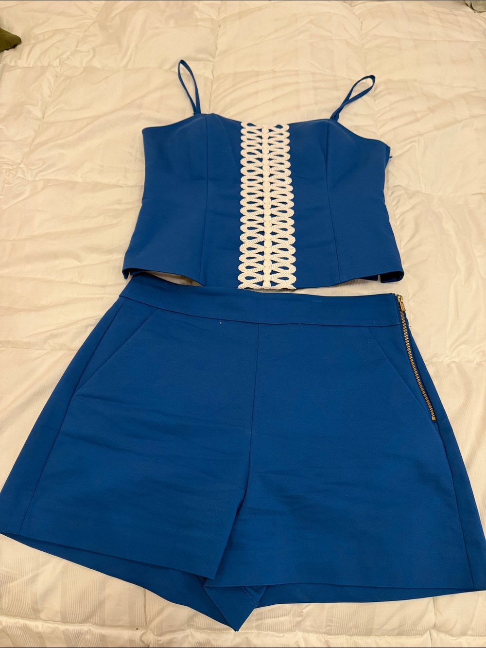 Lilly Pulitzer Cobalt Blue Crop Top & High-Waist Shorts Set with White Trim